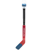 Red hockey stick with a blue and white ball on a white background